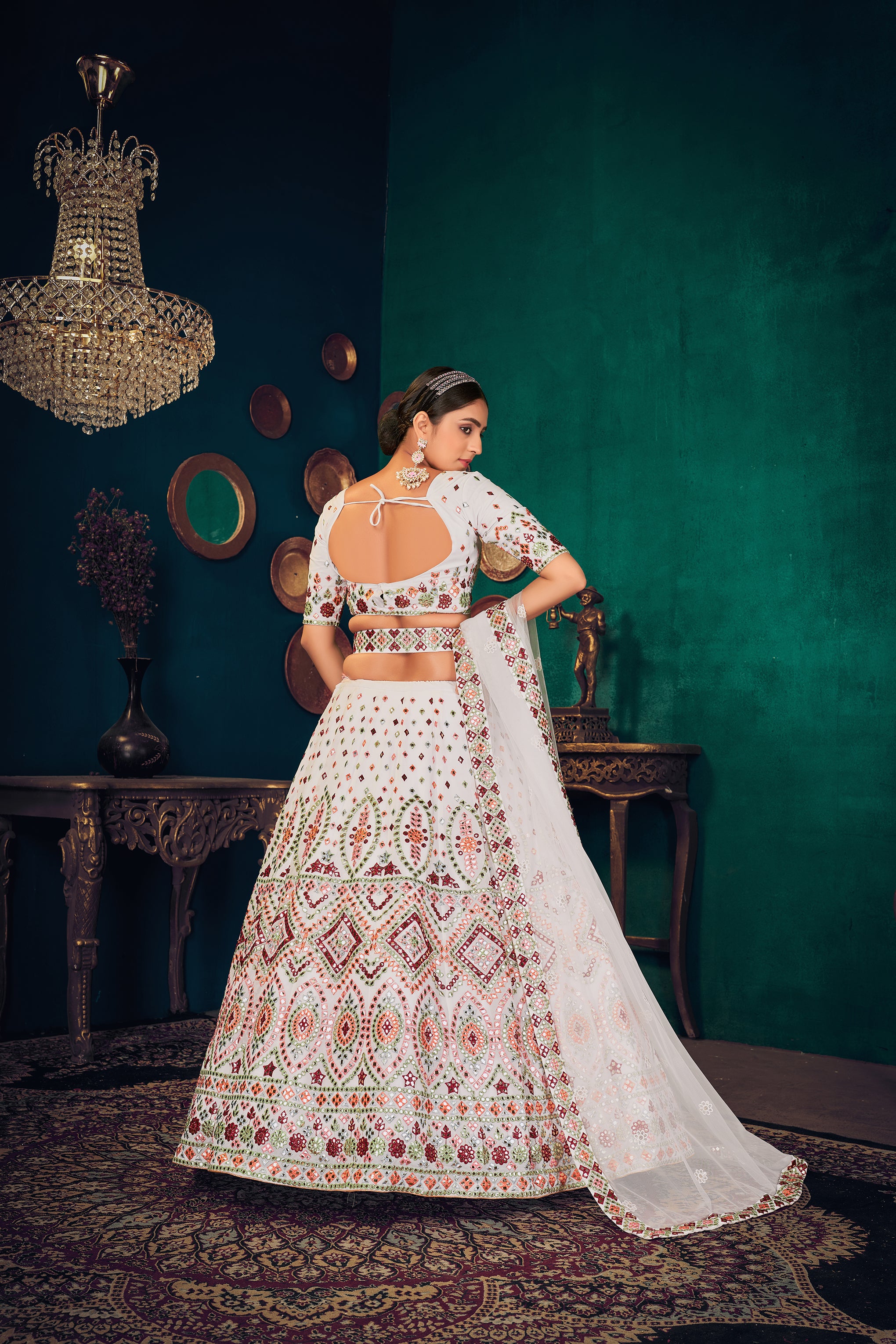 White Multi Thread Gotta Work Georgette Wedding Lehenga Choli ClothsVilla