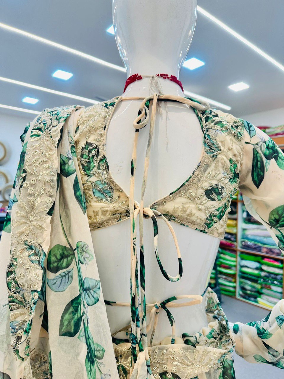 White Ruffle Saree in Georgette with Floral Print and Embroidery Clothsvilla