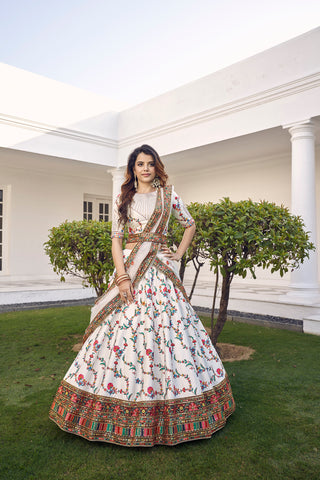 White Silk Embroidered Bridal Reception Heavy Border Lehenga Choli ClothsVilla