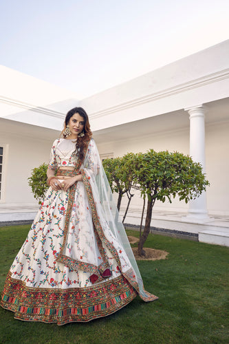 White Silk Embroidered Bridal Reception Heavy Border Lehenga Choli ClothsVilla