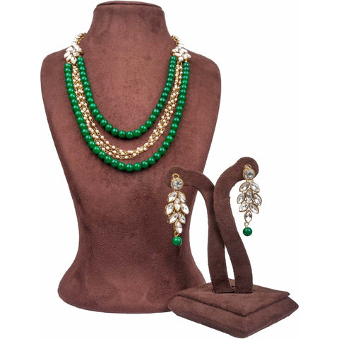 White and Green Pearl and American Dimond Necklace Alloy Jewel Set ClothsVilla Main image
