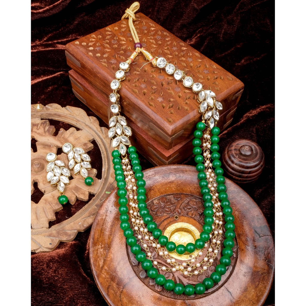 White and Green Pearl and American Dimond Necklace Alloy Jewel Set ClothsVilla