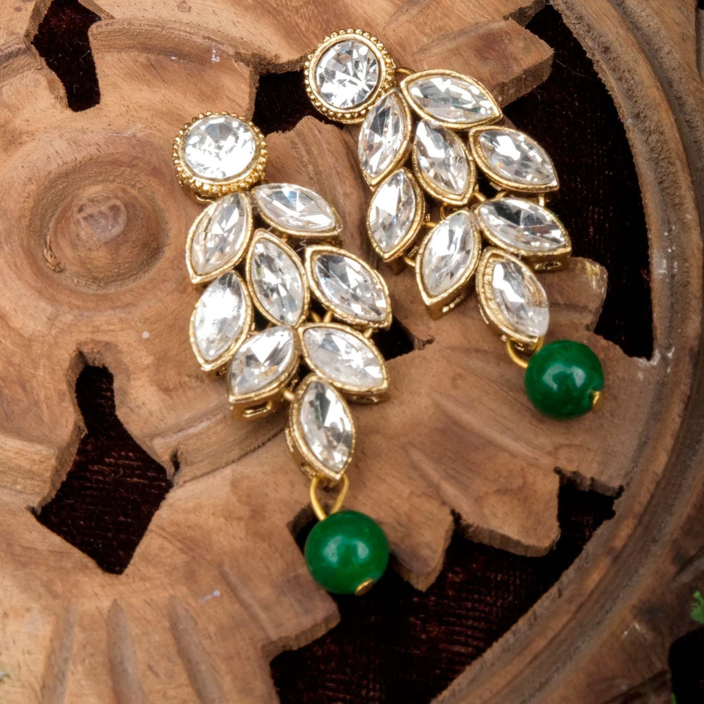 White and Green Pearl and American Dimond Necklace Alloy Jewel Set ClothsVilla