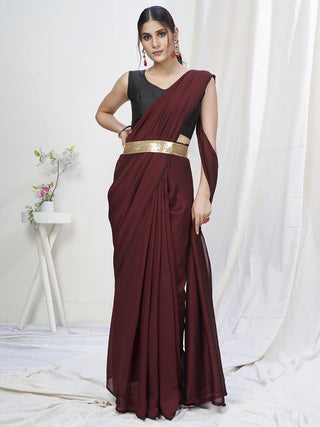 Wine Ready to Wear One Minute Lycra Saree ClothsVilla