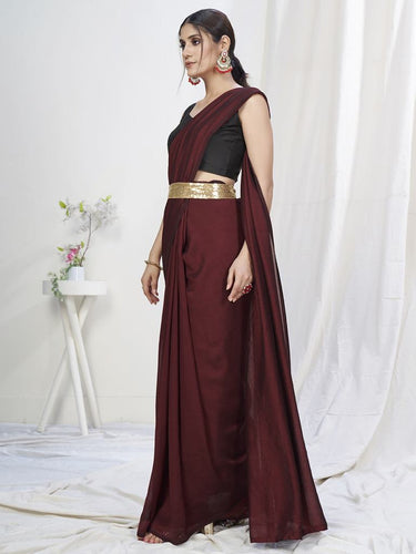 Wine Ready to Wear One Minute Lycra Saree ClothsVilla