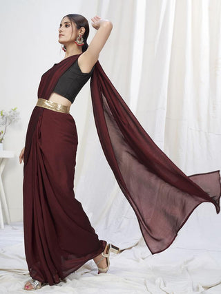 Wine Ready to Wear One Minute Lycra Saree ClothsVilla
