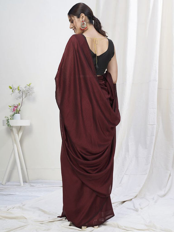 Wine Ready to Wear One Minute Lycra Saree ClothsVilla