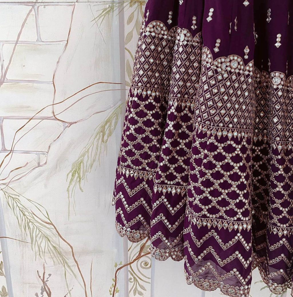 Wine Color Embroidered Attractive Party Wear Georgette Dulhan Wedding Lehenga Choli Clothsvilla