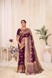 Load image into Gallery viewer, Wine Festive Wear Woven Banarasi Silk Saree ClothsVilla
