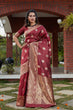 Load image into Gallery viewer, Wine Weaving Banarasi Silk Festival Wear Saree ClothsVilla