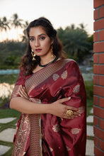 Load image into Gallery viewer, Wine Weaving Banarasi Silk Festival Wear Saree ClothsVilla