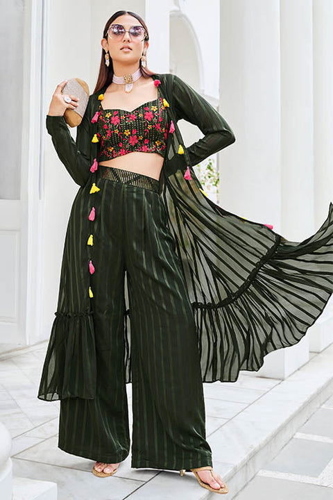 Wonderful Olive Color Silk Readymade Palazzo with Koti Style Collection ClothsVilla.com Main image