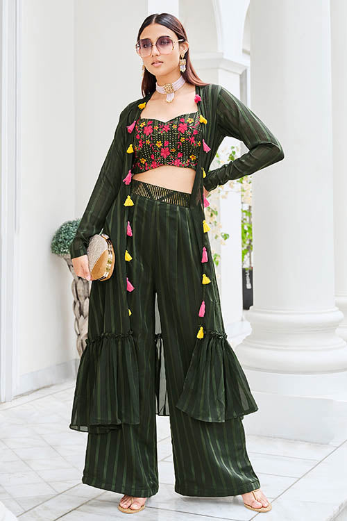 Wonderful Olive Color Silk Readymade Palazzo with Koti Style Collection ClothsVilla.com