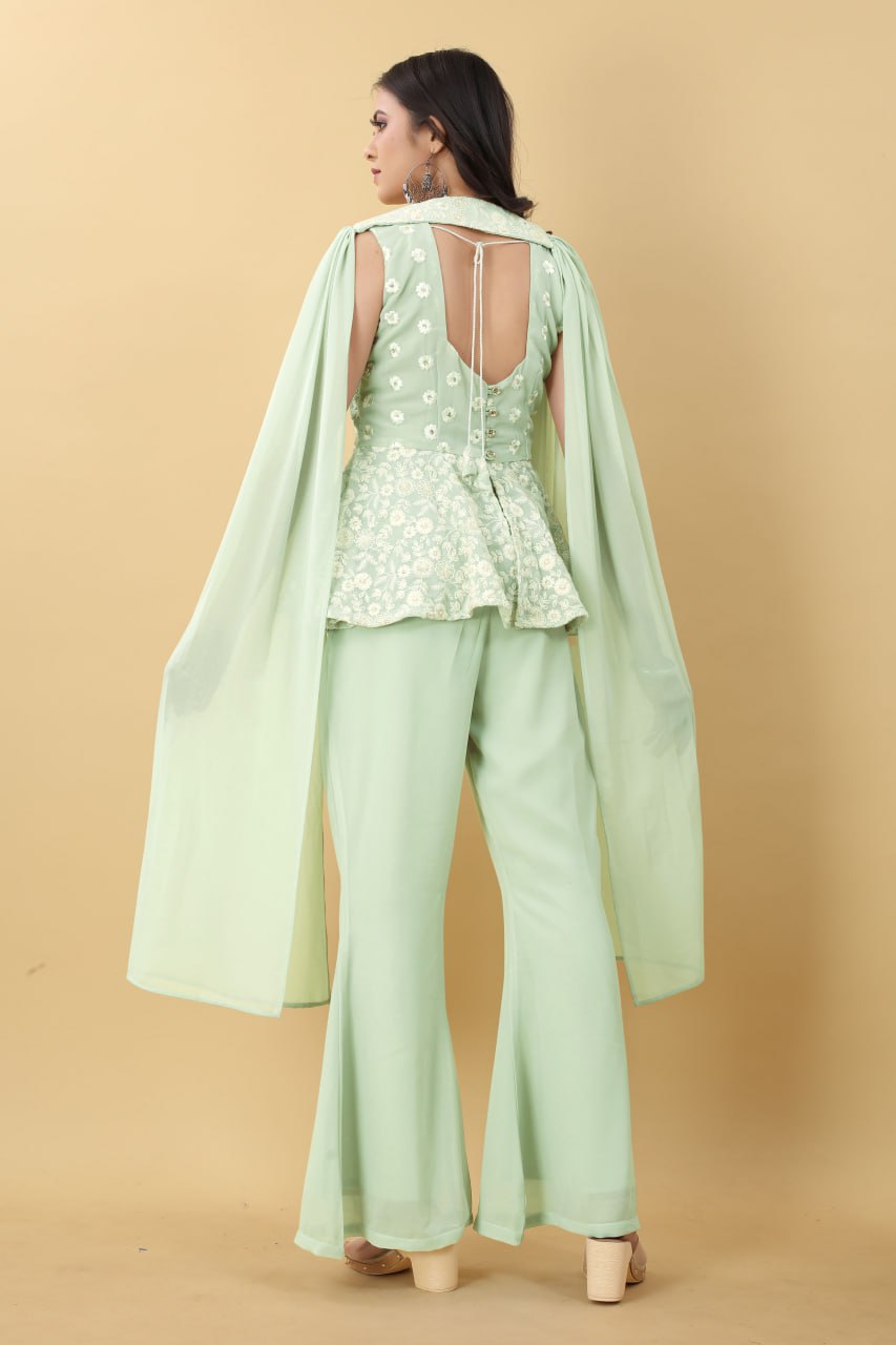 Wonderful Pista Color Thread Sequence Work Palazzo Suit Clothsvilla