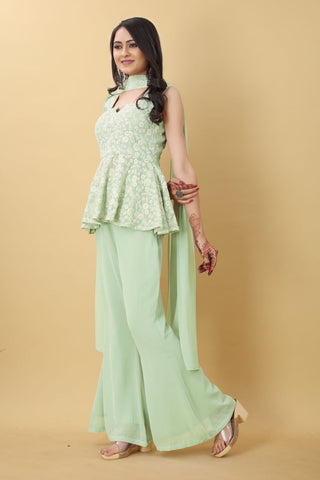 Wonderful Pista Color Thread Sequence Work Palazzo Suit Clothsvilla
