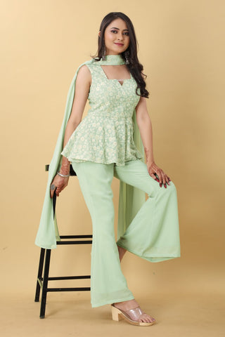 Wonderful Pista Color Thread Sequence Work Palazzo Suit Clothsvilla