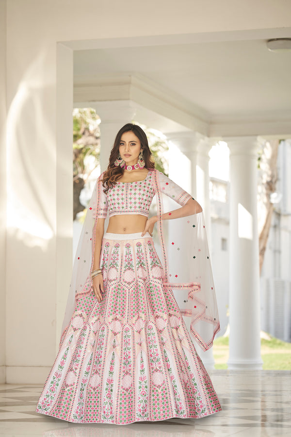 Wonderful White Thread Embroidered Silk Party Wear Lehenga Choli ClothsVilla
