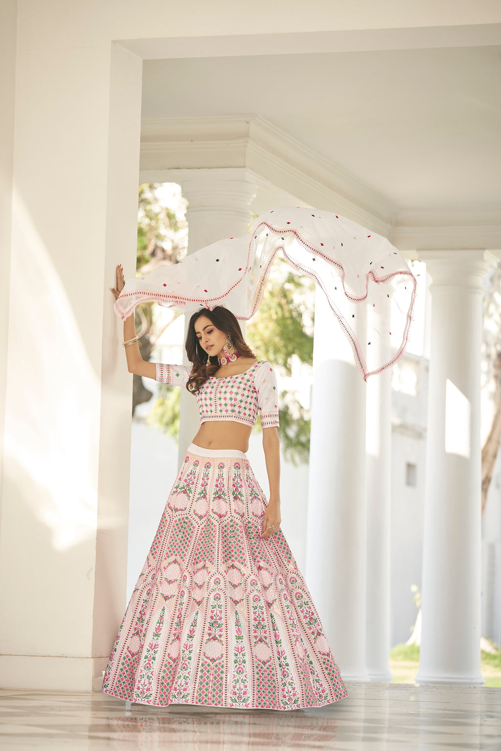 Wonderful White Thread Embroidered Silk Party Wear Lehenga Choli ClothsVilla