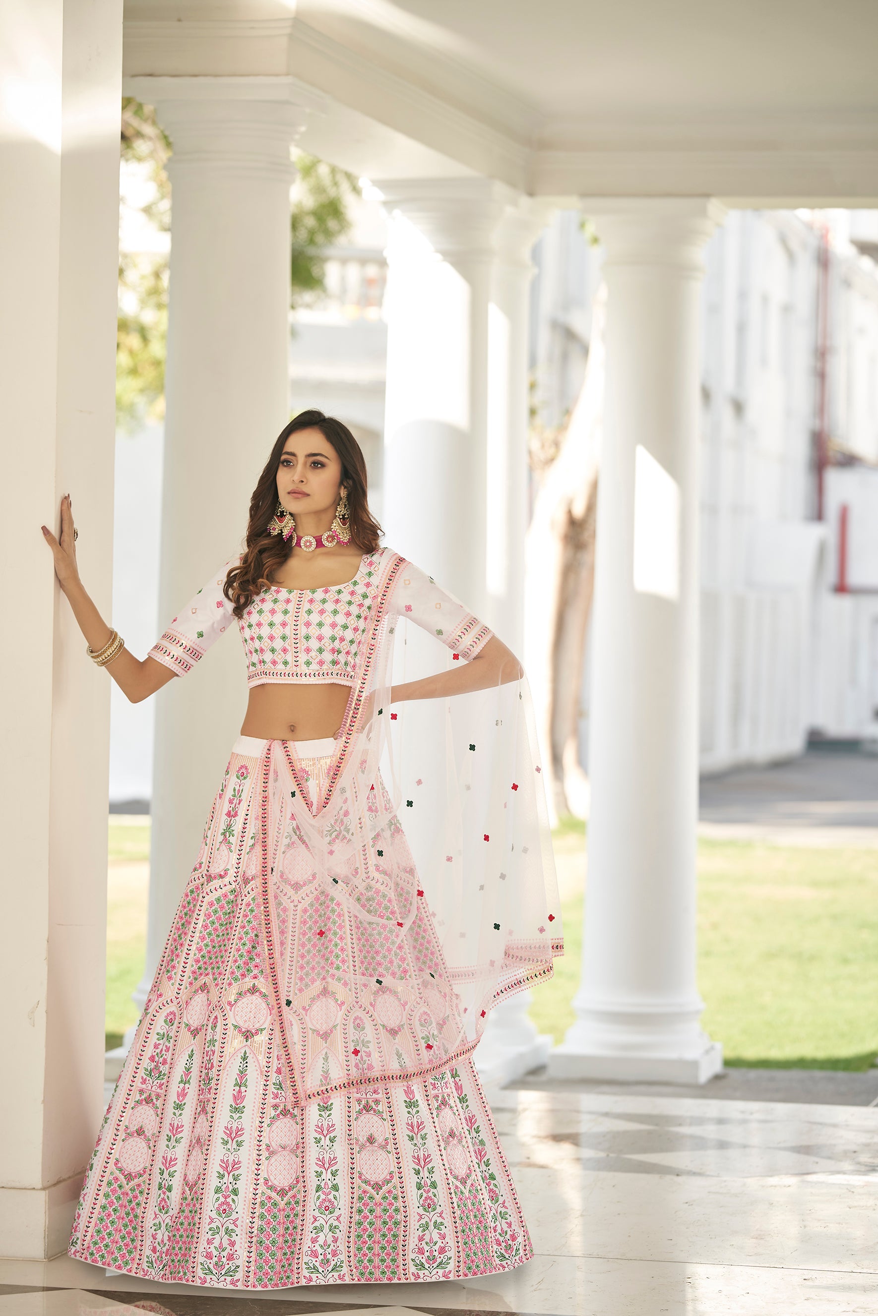 Wonderful White Thread Embroidered Silk Party Wear Lehenga Choli ClothsVilla