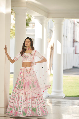 Wonderful White Thread Embroidered Silk Party Wear Lehenga Choli ClothsVilla