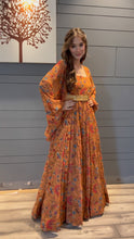 Load image into Gallery viewer, Orange Maxi Dress with Digital Print and Embroidery Work ClothsVilla