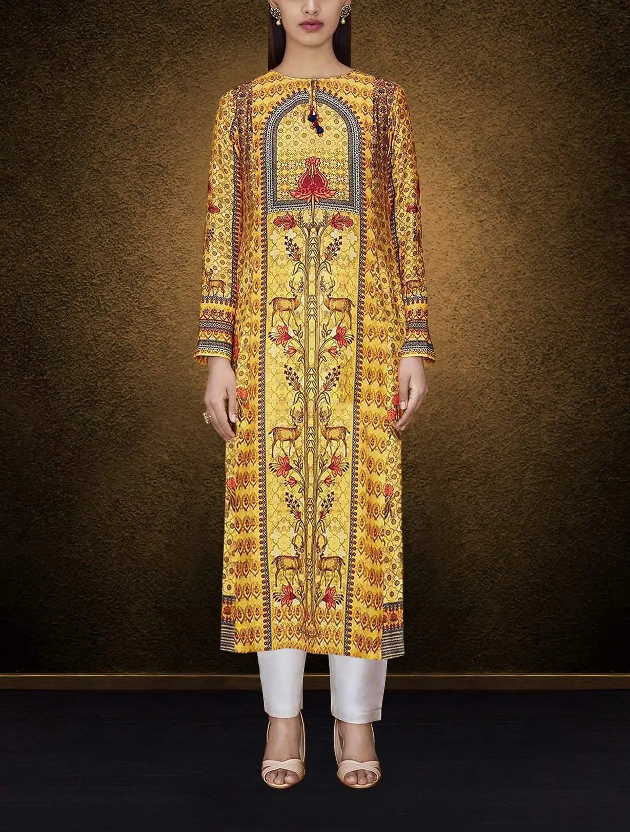 Yellow Color Designer Kurti with Printed Work of Cotton Poly Material for Women ClothsVilla
