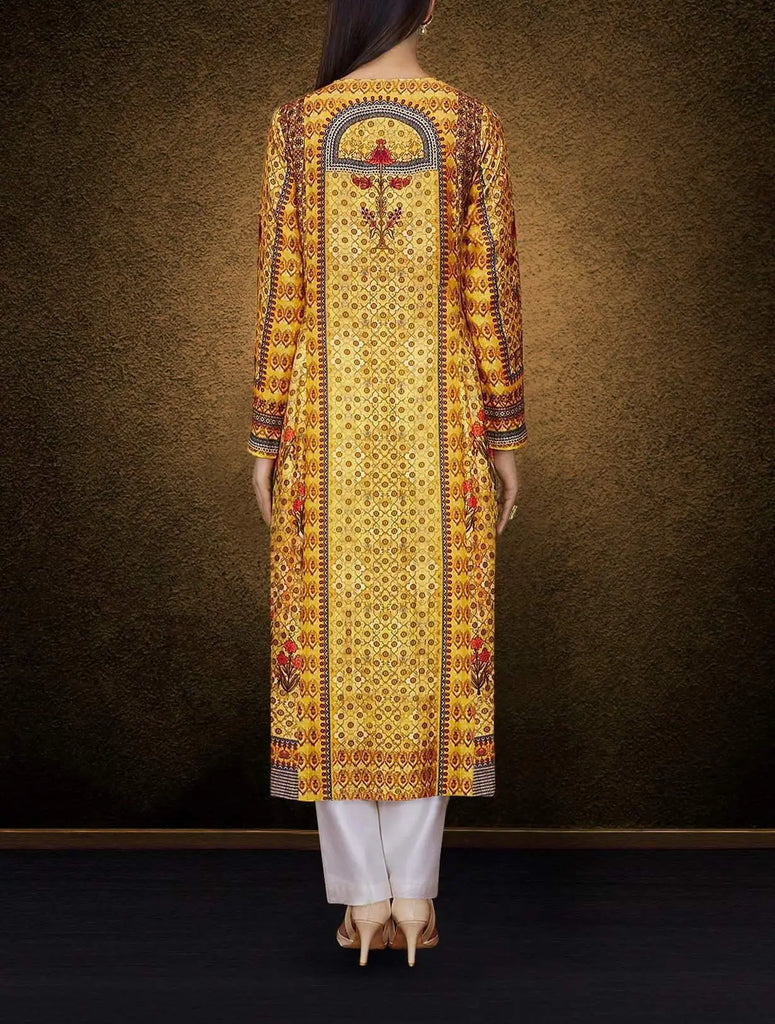 Yellow Color Designer Kurti with Printed Work of Cotton Poly Material for Women ClothsVilla