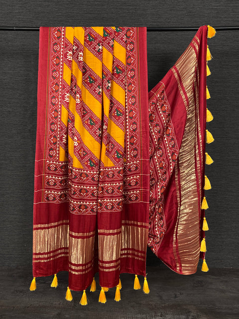 Yellow Color Digital Patola Printed Pure Gaji Silk Dupatta Clothsvilla Main image