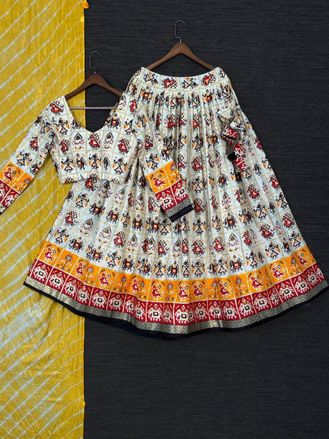 Yellow Color Foil And Printed Pure Cotton Lehenga Choli With Original Leheriya Bandhej Silk Dupatta Clothsvilla Main image