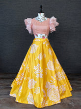 Load image into Gallery viewer, Yellow Color Heavy Dull Satin Floral Digital Printed Lehenga Crop Top Clothsvilla
