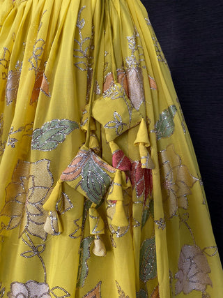 Yellow Color Sequins And Thread Embroidery Work Georgette Lehenga Choli Clothsvilla