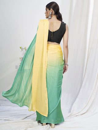 Yellow-Teal Ready to Wear One Minute Lycra Saree ClothsVilla