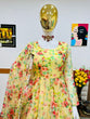 Load image into Gallery viewer, Yellow Anarkali Gown in Organza with Floral Print ClothsVilla