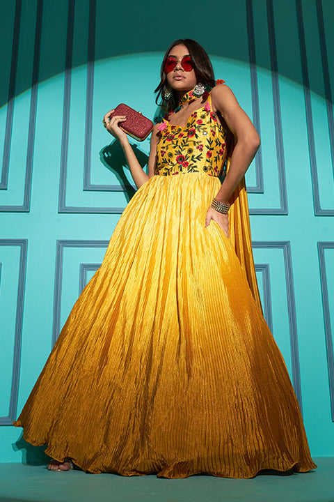 Yellow Color Embroidered Ready to Wear Anarkali Gown Collection ClothsVilla.com Main image