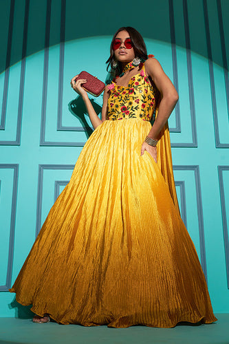 Yellow Color Embroidered Ready to Wear Anarkali Gown Collection ClothsVilla.com