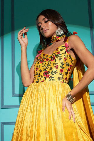 Yellow Color Embroidered Ready to Wear Anarkali Gown Collection ClothsVilla.com