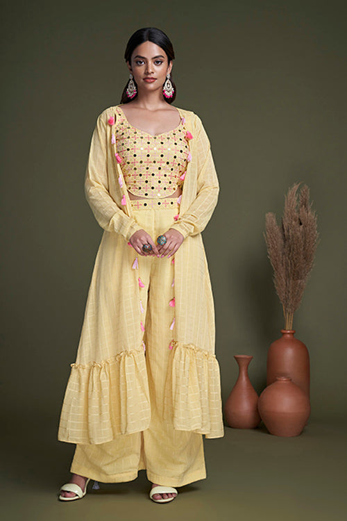 Yellow Contemporary Designer Koti Style Palazzo Collection ClothsVilla.com Main image