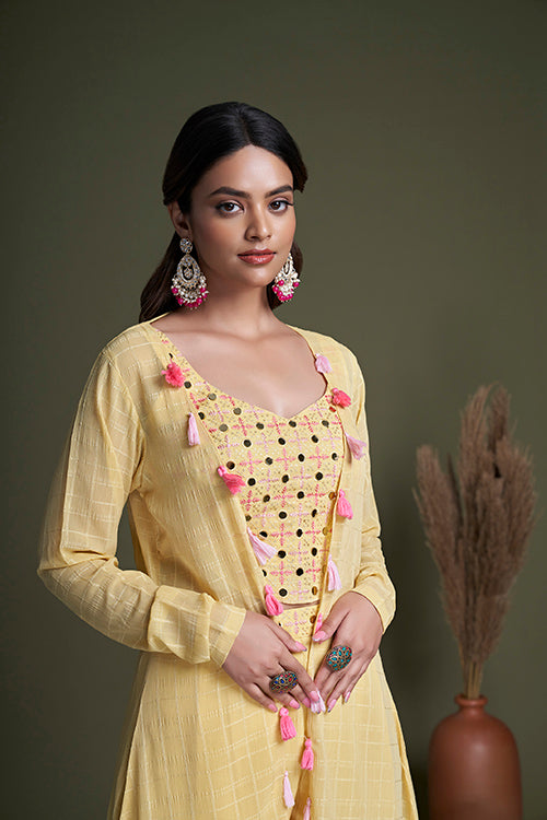 Yellow Contemporary Designer Koti Style Palazzo Collection ClothsVilla.com