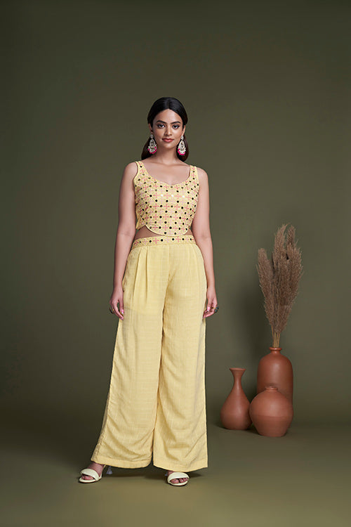 Yellow Contemporary Designer Koti Style Palazzo Collection ClothsVilla.com