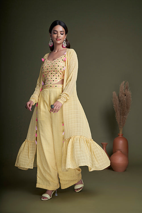 Yellow Contemporary Designer Koti Style Palazzo Collection ClothsVilla.com