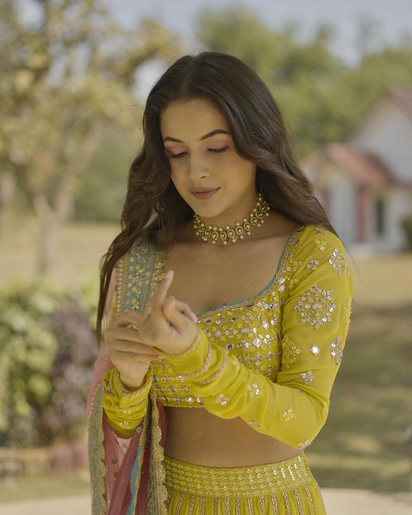 Yellow Designer Embroidered Lehenga Choli In Georgette For Bridal Marriage Mehendi Sangeet Party Wear Clothsvilla