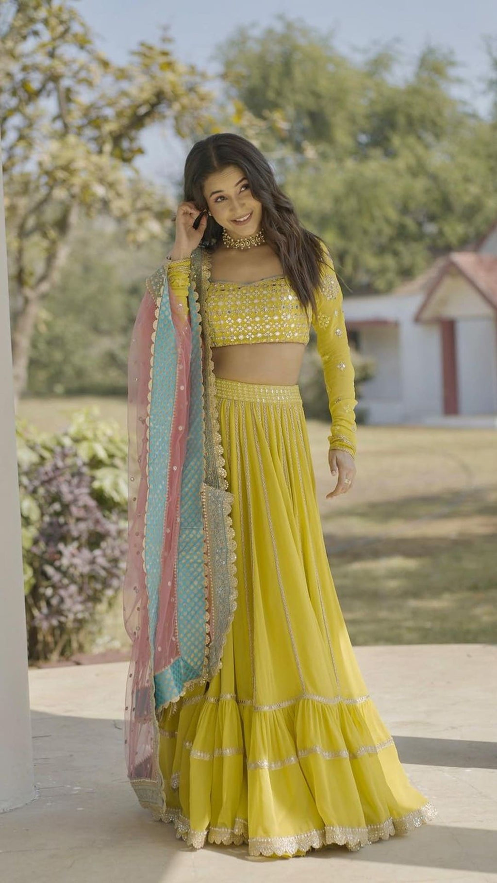 Yellow Designer Embroidered Lehenga Choli In Georgette For Bridal Marriage Mehendi Sangeet Party Wear Clothsvilla