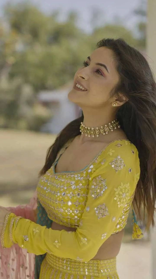 Yellow Designer Embroidered Lehenga Choli In Georgette For Bridal Marriage Mehendi Sangeet Party Wear Clothsvilla