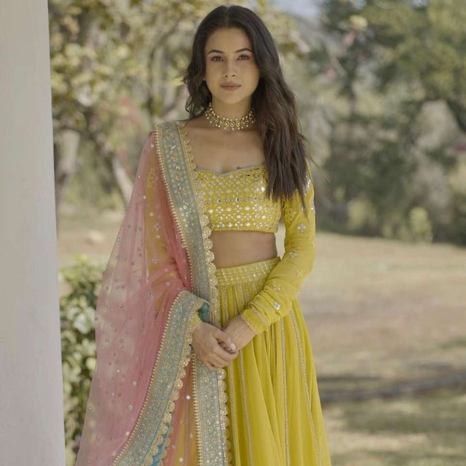 Yellow Designer Embroidered Lehenga Choli In Georgette For Bridal Marriage Mehendi Sangeet Party Wear Clothsvilla