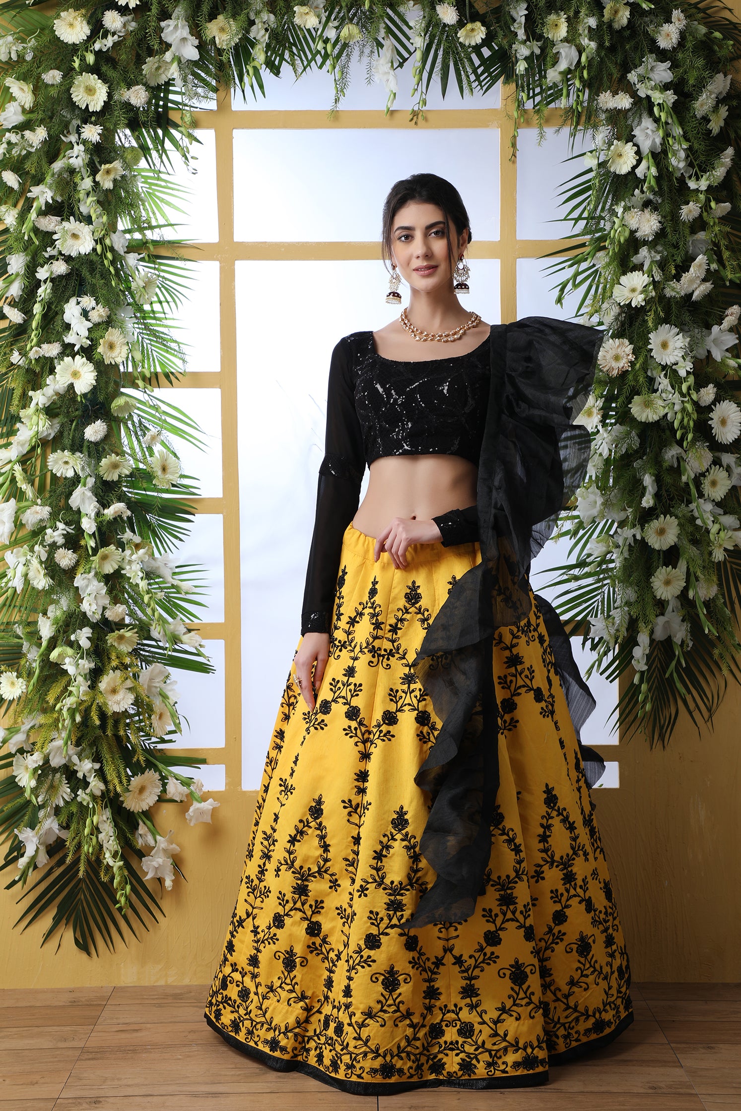 Yellow Embroidered Art Silk Lehenga Choli With Ruffle Dupatta ClothsVilla