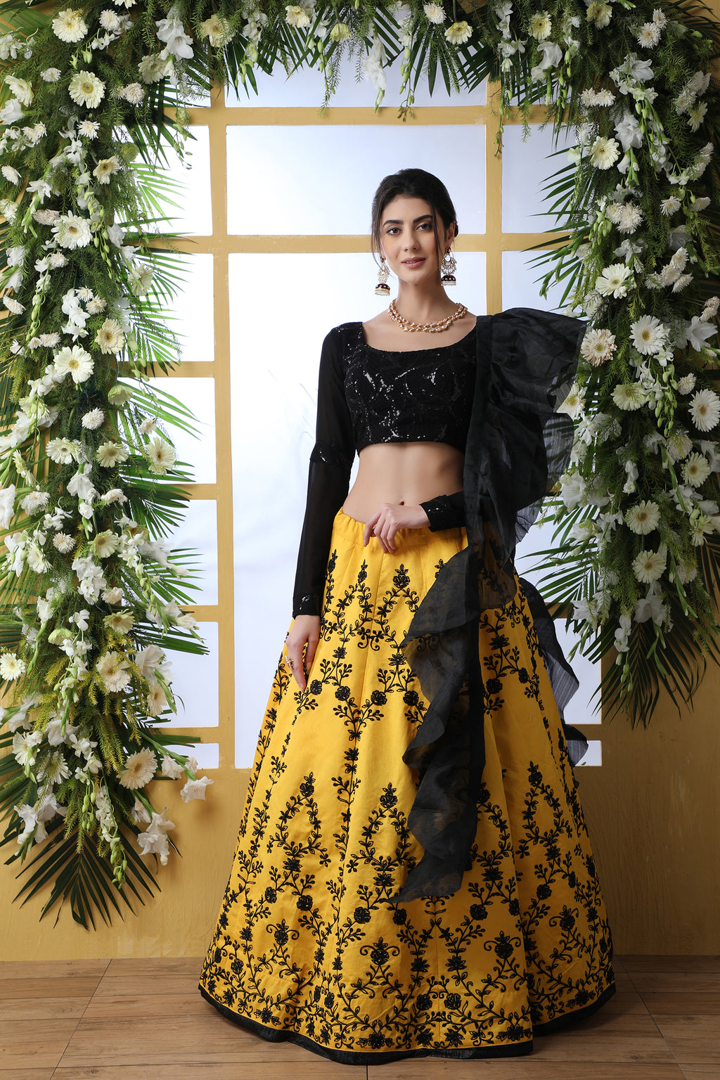 Yellow Embroidered Art Silk Lehenga Choli With Ruffle Dupatta ClothsVilla