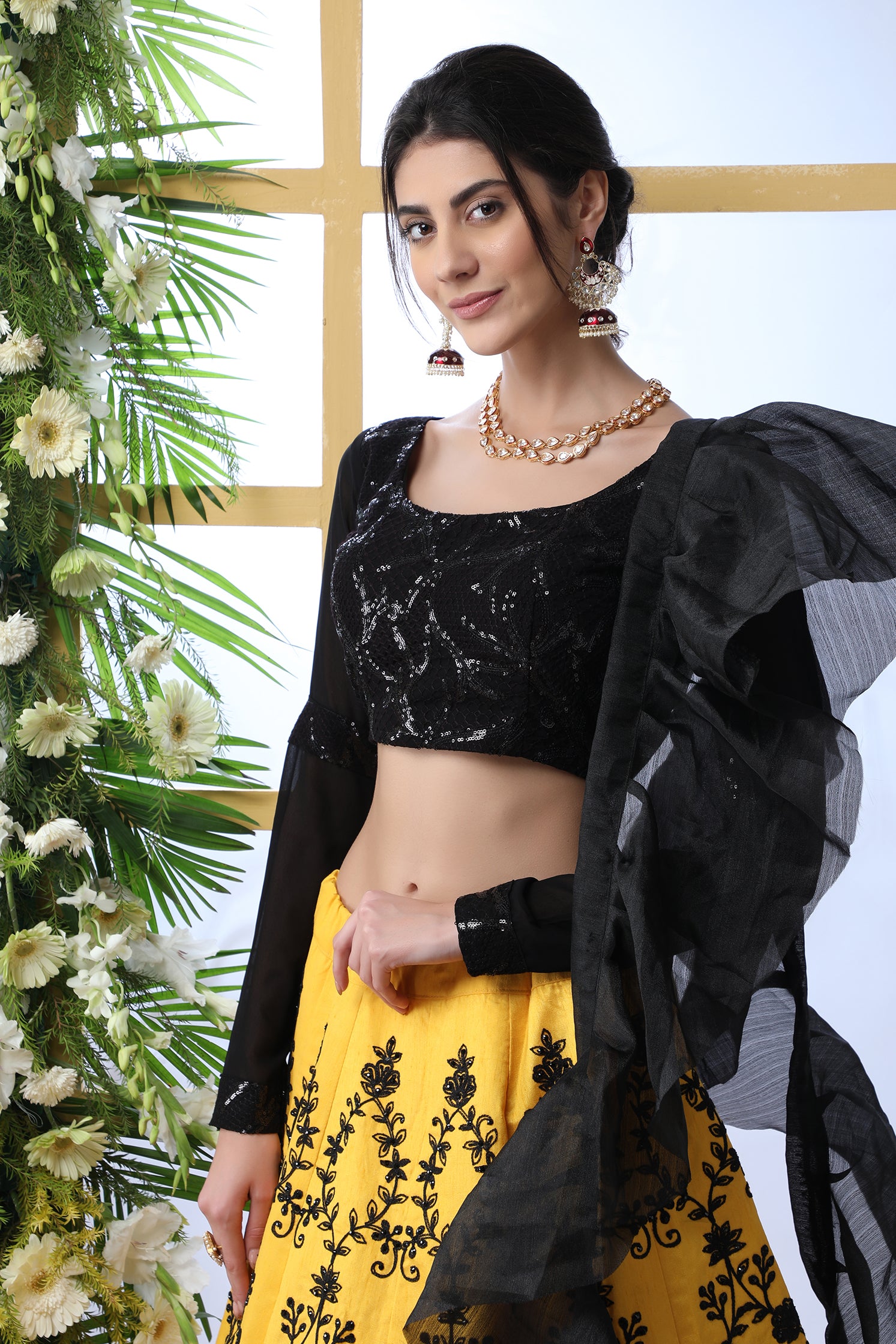 Yellow Embroidered Art Silk Lehenga Choli With Ruffle Dupatta ClothsVilla