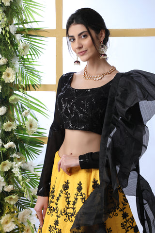 Yellow Embroidered Art Silk Lehenga Choli With Ruffle Dupatta ClothsVilla
