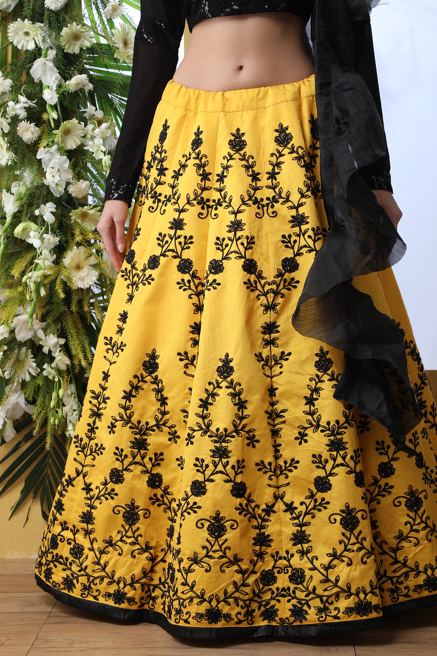 Yellow Embroidered Art Silk Lehenga Choli With Ruffle Dupatta ClothsVilla