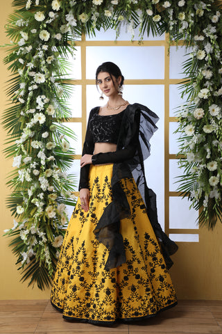 Yellow Embroidered Art Silk Lehenga Choli With Ruffle Dupatta ClothsVilla